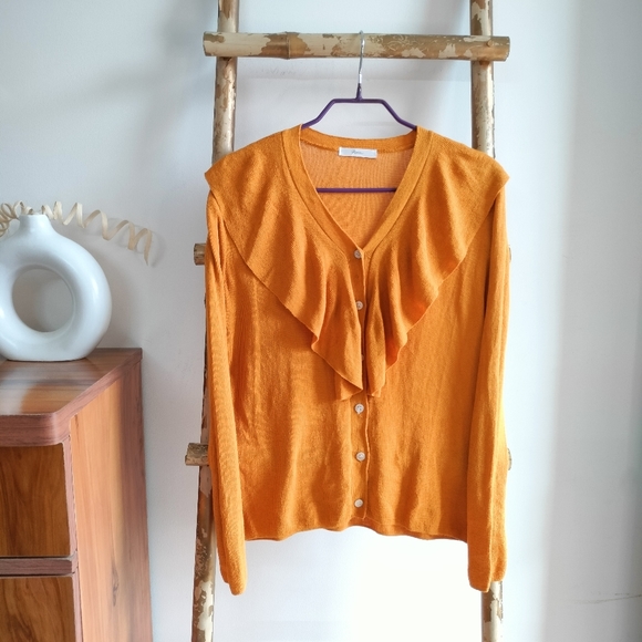 Roem Mustard Ruffle Cardigan - Picture 2 of 15